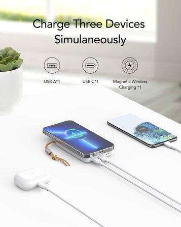 Магнітний Powerbank VRURC USB-C, бездротовий, швидка зарядка, 10000mAh, білий