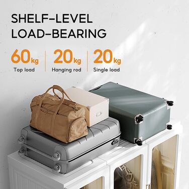 Шафа Dripex, Шафа 104 x 136 x 50 см (Ш x В x Г), Легке складання, Складана багатоцільова шафа з рейкою для вішалок, Магнітні двері, Для вітальні-спальні, Білий, 8 дверей з 2 рейками для вішалок