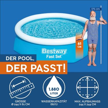 Набір для наземного басейну Bestway Fast Set з фільтруючим насосом Ø 244 x 61 см, синій, круглий