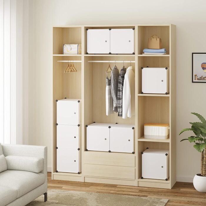 Шафа для одягу своїми руками, Система полиць, Модульний блок для зберігання, Книжкова полиця з дверима, 9 відділень, Пластик, 1137x111 см, Білий