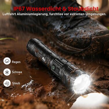 Акумуляторний світлодіодний ліхтарик Shadowhawk (2 шт.) Тактичний ліхтарик (2 перемикачі) 500 000 люменів надзвичайно яскравий, дальність до 1000 м, 12 годин роботи для кемпінгу/природи/походів, регульована яскравість, чорний