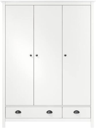 Шафа з масиву сосни з 3 дверима та 2 шухлядами, дерев&39яна шафа, шафа для спальні, 127x50x170 см, біла