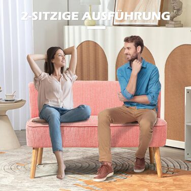 Місний диван HOMCOM, невеликий двомісний диван з вельветовим ефектом, сучасний м&39який диван для вітальні, спальні, невеликого простору, рожевий, 117 x 56,5 x 77 см, 2-