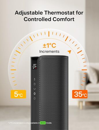 Електричний вентилятор-обігрівач PELONIS Tower Heater 2000 Вт з пультом дистанційного керування, швидкий нагрів 2S, коливання 75, еко-режим, захист від перегріву та перекидання, тихий керамічний обігрівач для спальні та офісу, 23 дюйми, чорний