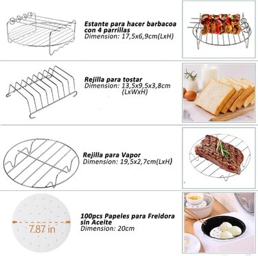 Аксесуари для фритюрниці LieIe 8 дюймів 12 шт. - Набір аксесуарів для фритюрниці Airfryer xxl для фритюрниці COSORI Princess Ninja Аерофритюрниця Philips Tefal 4.5 л 5.2 л 5.5 л XL - без бісфенолу А - антипригарне покриття