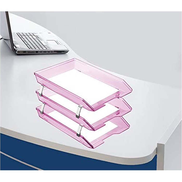 Лоток для листів Acrimet Facility з 3 рівнями та фронтальним завантаженням, лоток для листів/A4, настільний органайзер для файлів, пластик (колір кристально-рожевий)