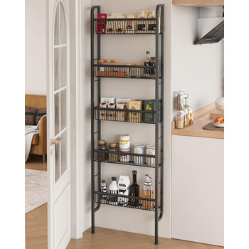 Рівнева вузька металева полиця для ванної кімнати, книжкова полиця, настінна полиця для кухні, полиця-драбина, багатофункціональна металева полиця для тісних приміщень, чорна, 5-