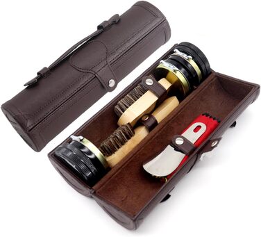 Набір для чищення взуття та набір із 12 предметів - набір для чищення шкіряного взуття з коричневим чорним воском, щітки для полірування взуття - компактний набір для чищення взуття