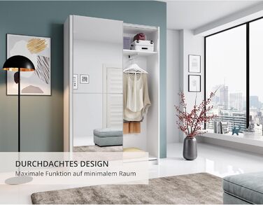 Елегантна шафа/гардеробна з дзеркальними дверима та великою кількістю місця для зберігання - Універсальна шафа з розсувними дверима білого кольору - 125 x 195 x 38 см (Ш/В/Г) Біла з дзеркалом, одинарна