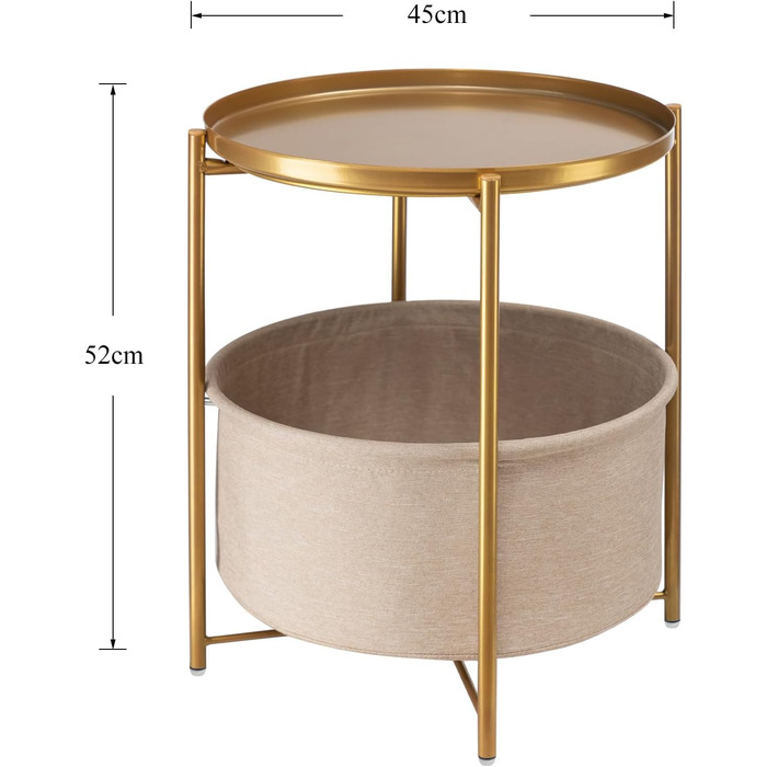 Круглий приставний столик danpinera, золотий приставний столик із місцем для зберігання, маленький столик для ліжка, круглий металевий маленький столик для вітальні, спальні, дитячої кімнати, золотий з тканинним кошиком для зберігання