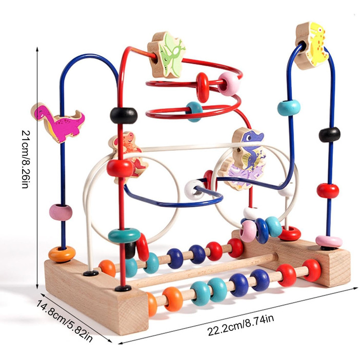 Дитячі іграшки-лабіринти з бісеру, Кольорові американські гірки з динозаврами, Іграшки з бісеру Абакус, Інтерактивна іграшка з бісеру з динозаврами, Рання розвиваюча іграшка для хлопчиків та дівчаток