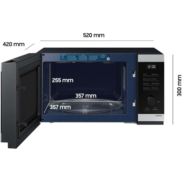 Мікрохвильова піч Samsung MG32DG4524CTE1 з грилем, 32 л, 900 Вт, домашній десерт, гриль, розморожування, розморожування хліба, нержавіюча сталь