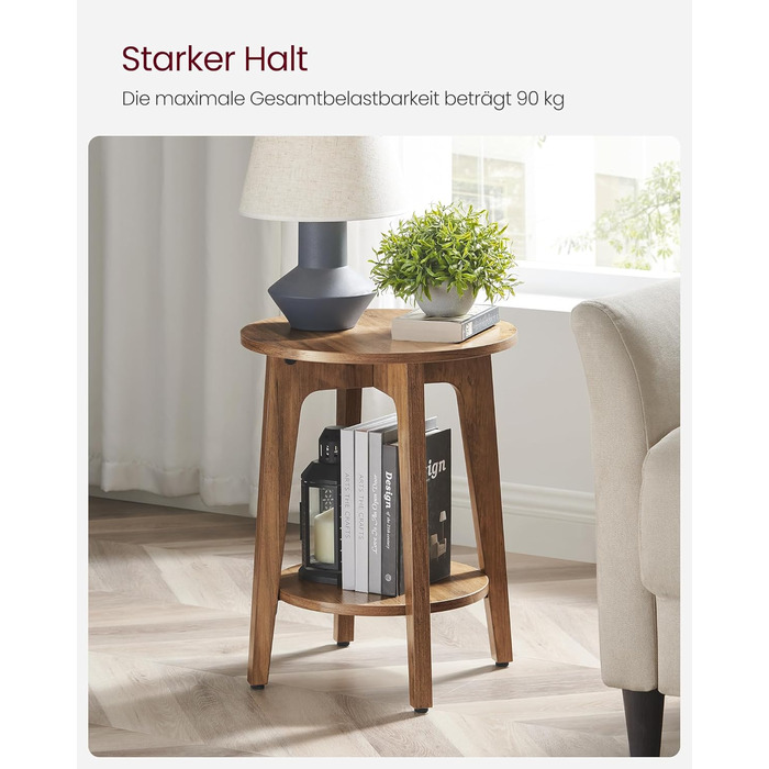 Журнальний столик VASAGLE, маленький круглий столик для вітальні, тумбочка для невеликих приміщень, з полицею, сучасний стиль, медово-коричневий LET283T41 Коричневий (Marrn Miel)