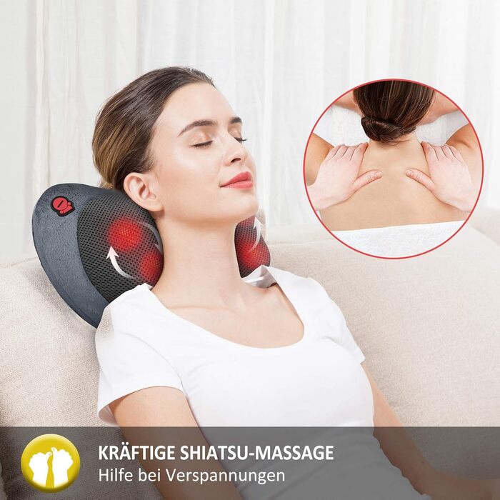 Масажер для шиї Comfier Shiatsu, масажна подушка з теплом для шиї, плечей, спини з 3D ротатором, подарунки для чоловіків/жінок/мами/тата