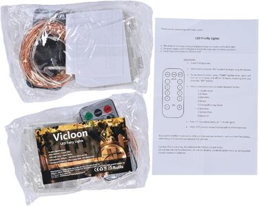 Світлодіодні казкові вогні Vicloon мідний дріт, 2 шт. и 10м 100 світлодіодних батарейних казкових вогнів з пультом дистанційного к