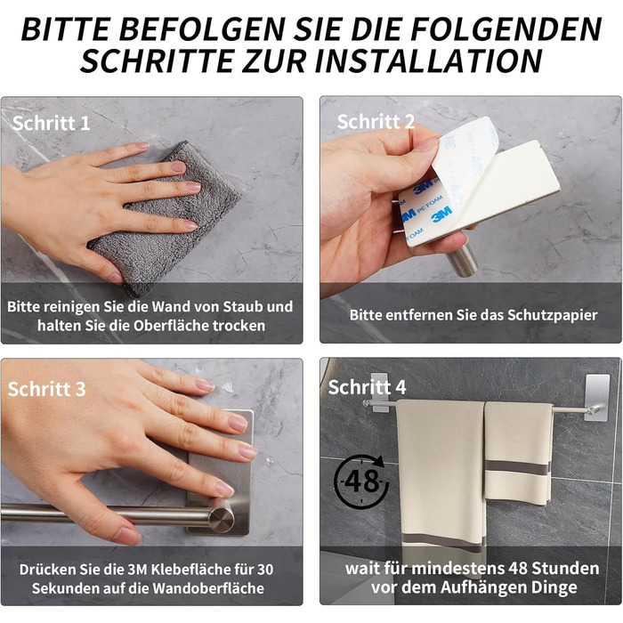 Рушникосушка без свердління 75см SUS304 Нержавіюча сталь Самоклеюча рушникосушка Міцна рушникосушка для ванної кімнати, спальні, к