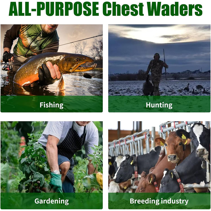 Вейдерси Croch для чоловіків та жінок, рибальські штани, водонепроникні ПВХ-нейлонові з гумовими вейдерсами, розміри 38-47, ідеальні вейдерси та рибальські штани, зелені, розмір 47