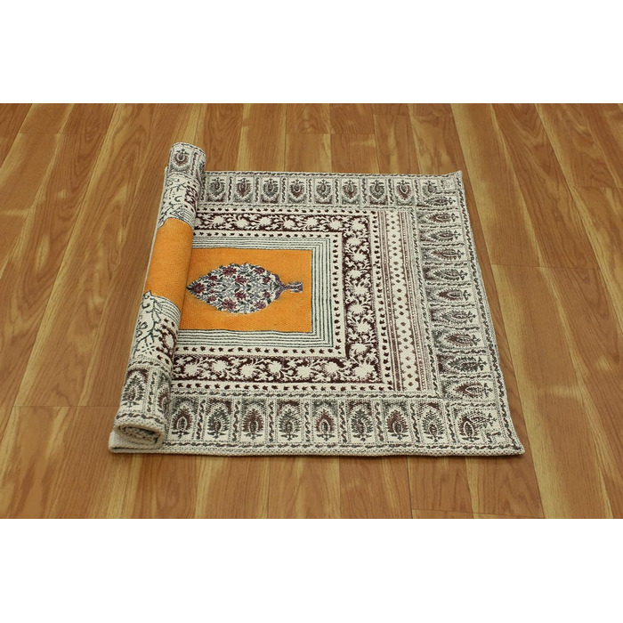 Бежевий, коричневий бавовняний з квітковим принтом Dhurrie Boho Kilim плоского плетіння Критий килим для передпокою Кімнатний деко