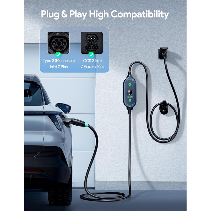 КВт, зарядний кабель для зарядного пристрою для електромобілів тип 2, зарядний кабель CEE 16A до типу 2, зарядний пристрій 7.5M 11