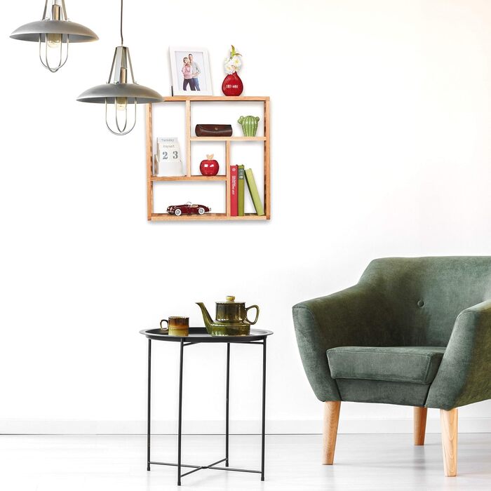 Настінна полиця для ванної Relaxdays, горіх, з 5 відділеннями, для ванної, передпокою та вітальні, В х Ш х Г 50 х 50 х 15 см, нату