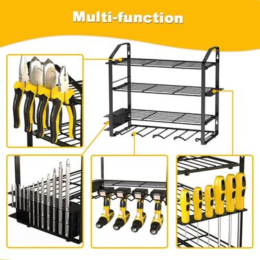 Органайзер для електроінструменту Органайзер для електроінструменту Тримач для дрилів Настінне кріплення, Надміцна металева полиця для інструментів, Органайзери та зберігання гаражних інструментів, Тримач для дрилі Настінне кріплення Black 2