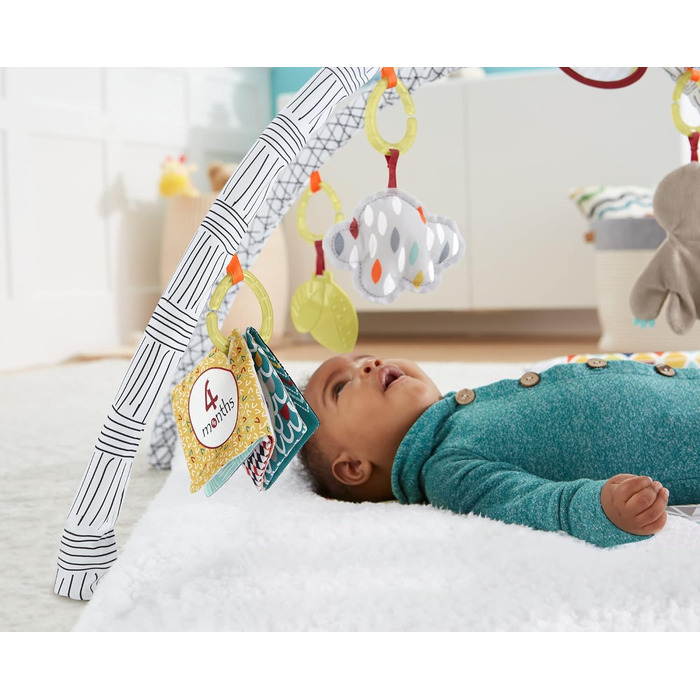 Чуттєва дитяча ігрова ковдра Fisher-Price HBB74-5, м'який ігровий килимок із сенсорними іграшками, шість знімних іграшок для активності, дитяче обладнання від народження зменшена упаковка