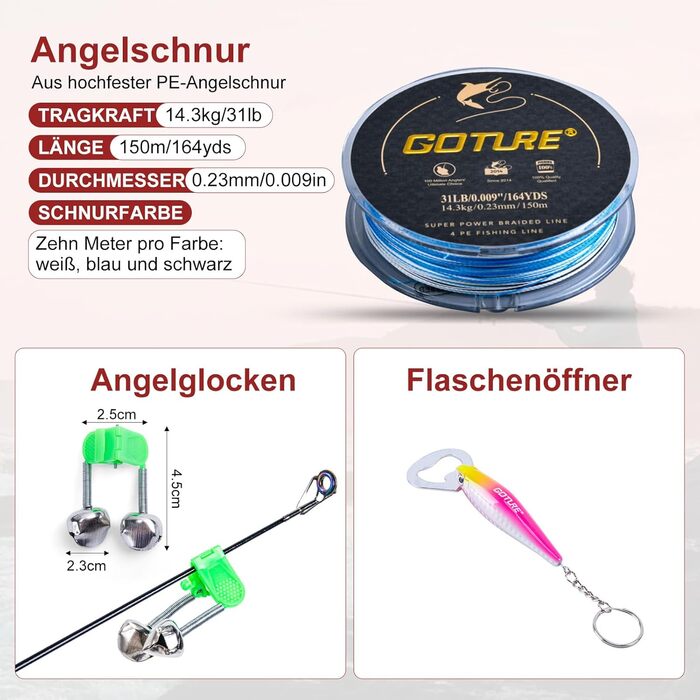 Набір для риболовлі Goture з 2 телескопічними вудками, 1,8 м/2,1 м/2,4 м/2,7 м Повний набір вудок 2 котушки для спінінгу 5,21, набір рибальських інструментів, коробка для приманок та сумка для перенесення для солоної/прісної води, подорожей подарунок для 