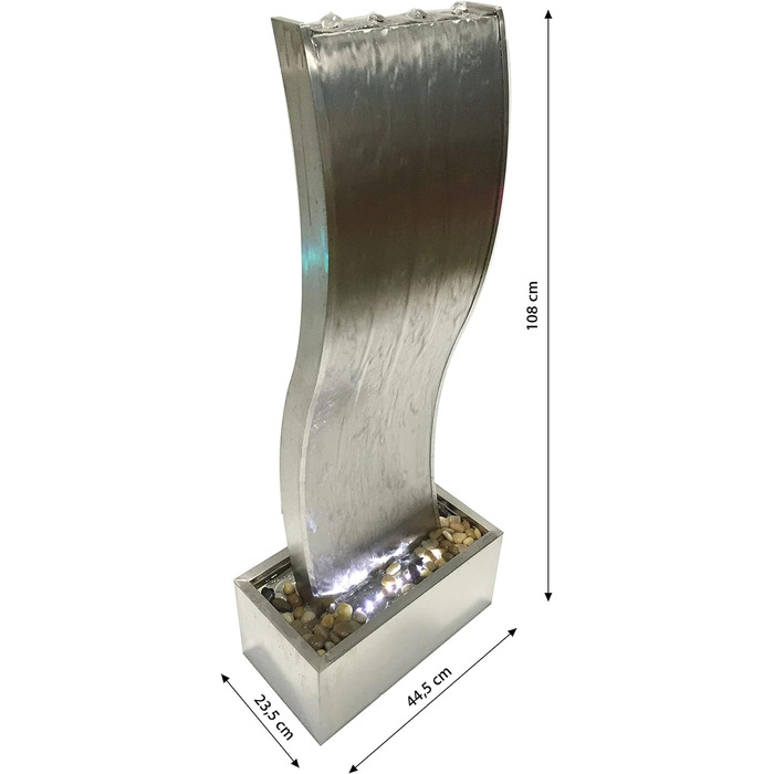 Садовий фонтан Dehner Curve зі світлодіодним підсвічуванням, приблизно 108 x 44,5 x 23,5 см, нержавіюча сталь, срібло