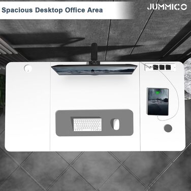 Регульований по висоті письмовий стіл JUMMICO (140x70 см) з бездротовою зарядною станцією, білий
