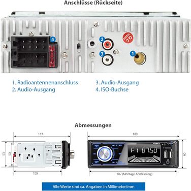 Автомагнітола XOMAX XM-R274 з системою гучного зв'язку Bluetooth, FM, 7 кольорів освітлення, зарядна станція для смартфона через 2-й порт USB, USB, SD, MP3, AUX-IN, 1 DIN