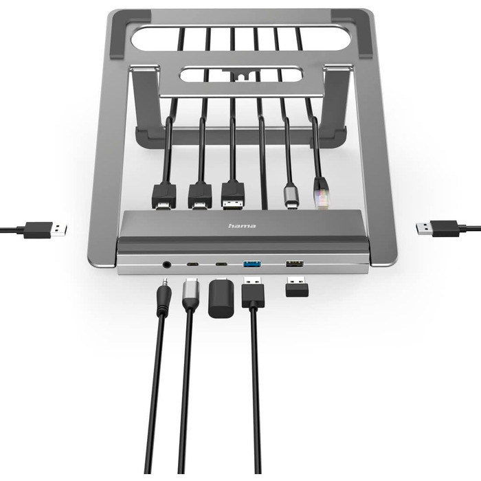 Хаб-Докстанція з Підставкою для Ноутбука, 12 портів (4 шт. USB-A, 2 шт. HDMI, 3 шт. USB-C, DisplayPort, LAN/Ethernet, 3.5 мм аудіо, 12-в-1 USB-C Хаб для Офісу чи Дому)