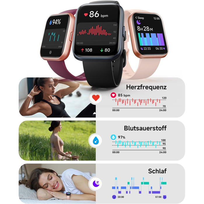Розумний годинник для чоловіків та жінок, 1,8-дюймовий AMOLED-дисплей, розумний годинник з функцією телефону, Alexa, фітнес-годинник з серцевим ритмом, сном, SpO2, крокоміром, 110 спортивних режимів, водонепроникність IP68, спортивний годинник для iOS та 