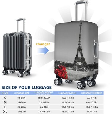 Чохол для валізи Паризька вежа з трояндою, міцний захист для багажу розміру XL (45.7-81.3 см), чорний
