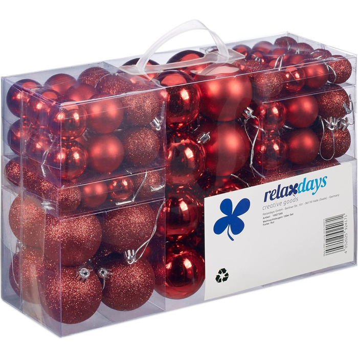 Різдвяні кульки набір із 100 шт червоні Relaxdays