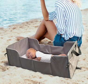 Складне дитяче ліжечко для подорожей з матрацом - надзвичайно легке, компактне, кишені з боків, 41 x 74 см (у зібраному вигляді) / 41 x 26 см (у складеному вигляді), 100 поліестер, чорний/сірий
