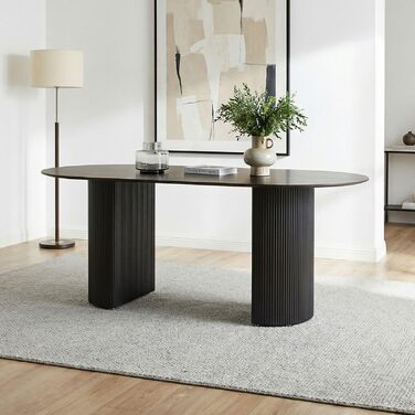 Овальний обідній стіл LISANDRO, 160 x 90 см, з керамічною стільницею, темно-сірий/чорний сучасний кухонний стіл з міцною керамічною стільницею та стабільним металевим каркасом для стильної їдальні або кухні