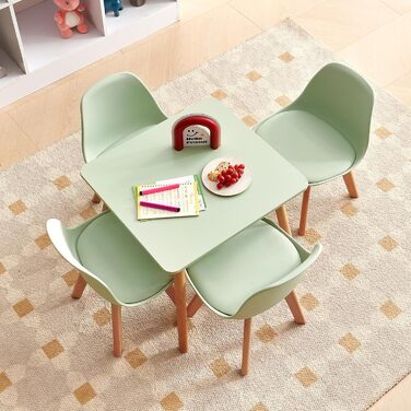 Дитячий стіл з 2 стільцями, дитячий комплект сидіння, виготовлений з масиву бука, сертифікованого FSC, для дітей віком від 1 до 6 років, дитячі меблі для дитячих кімнат та дитячих садків, зелений