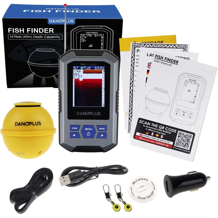 Бездротовий ехолот Портативний ехолот Датчик ехолота Датчик ехолота 45 м Акумуляторний ехолот Аксесуари для риболовлі на байдарках Аксесуари для морської риболовлі, підлідної риболовлі, риболовлі на човні
