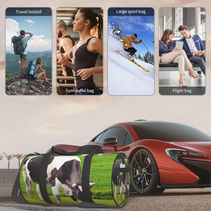 Спортивна сумка-мішок для подорожей та пляжу, принт Корови, чорна, універсальний розмір, дорожня сумка