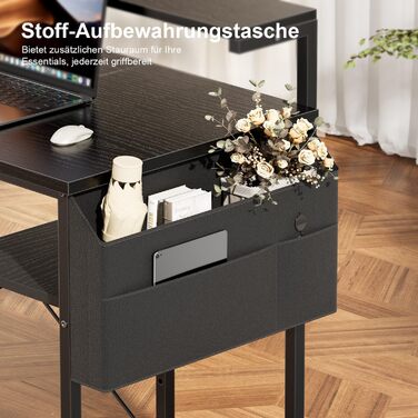 Письмовий стіл, комп&39ютерний стіл зі світлодіодним підсвічуванням та підставкою для монітора, ПК-стіл з 2 полицями та сумкою для зберігання для кабінету та спальні, 100 x 48 x 74 см, міцний металевий каркас, чорний.