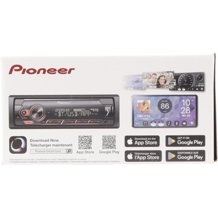 Приймач PIONEER 1-DIN з Bluetooth, червоним/білим підсвічуванням, роз'ємом USB/3.5 мм, Spotify, додатком Pioneer Smart Sync і сумісний з пристроями Apple і Android, червоний/чорний, MVH-S420BT чорний, червоний Bluetooth, iPhone Control Single