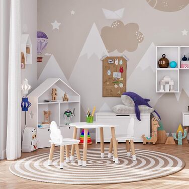 Дитячий комплект столу та стільців Rebecca Mobili, стільці та столик для дитячої кімнати, світло-коричневий та білий, МДФ, скандинавський стиль - Розмір 44 x 60 x 60 см / 50 x 25 x 25 см - Арт. RE6733