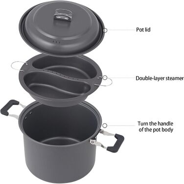 Каструлі для супу з кришками для кемпінгу, пікніків та полювання, твердий алюміній, універсальні для кемпінгу на 4-7 осіб