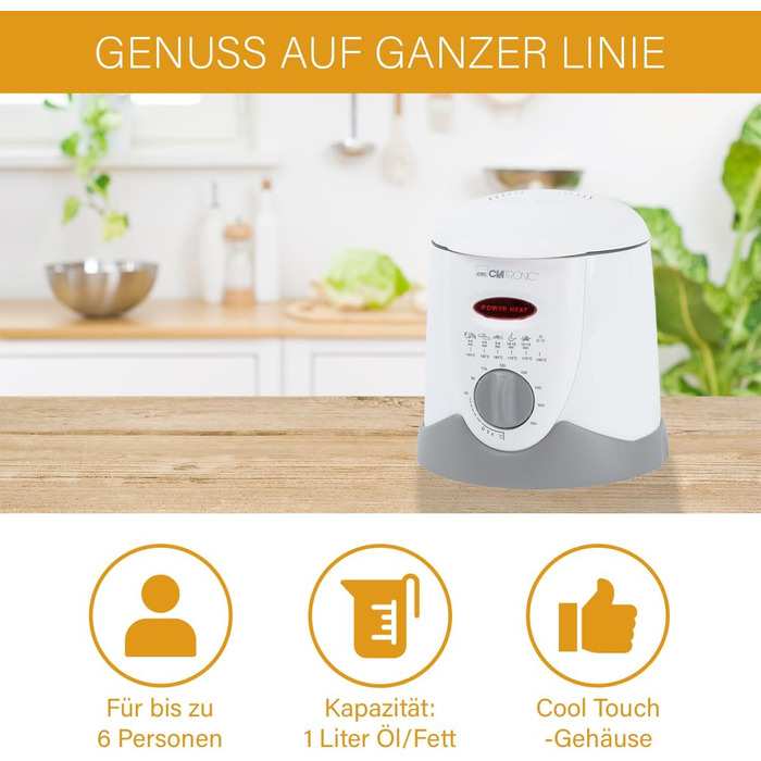 Фритюрниця Clatronic 2в1 з 6 вилок для фондю Фондю для шоколадного фондю і сирного фондю Фритюрниця на 1 літр олії/жиру Панель керування з дисплеєм керування Корпус Cool-Touch 840 Вт ФРС 2916