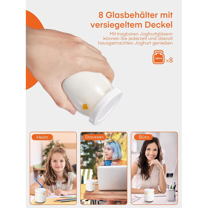 Йогуртниця, грецька йогуртниця на 8 баночок/кришок, дисплей одним дотиком ідеально підходить для органічних, підсолоджених, аромат