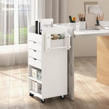 Контейнер на колесах COSTWAY з 3 шухлядами, візок для рукоділля з 2 коліщатками та 3 відділеннями, дерев&39яна шафа з шухлядами на колесах, багатоцільовий візок на колесах для офісу/кабінету (білий)