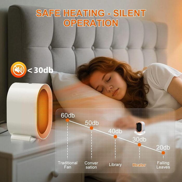 Портативний обігрівач потужністю 1200 Вт, дитячий обігрівач, тихий, 2 режими нагріву, керамічний PTC обігрівач, захист від перегріву та перекидання для тата, офісу, дому, спальні, білий