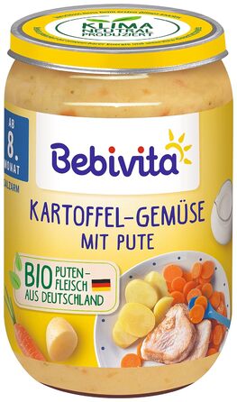 Меню Bebivita з 8 місяців Картопля та овочі з індичкою, упаковка з 6 шт. (6 x 220 г), Середня картопля та овочі з індичкою 220 г
