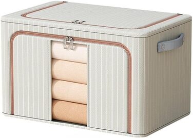 Складаний ящик для зберігання з тканини Оксфорд, велика місткість, 100 л, органайзер для одягу з фронтальним отвором та посиленою сталевою рамою для ковдр та предметів домашнього вжитку, чорний (синій, 100 л, 60 x 42 x 40 см)