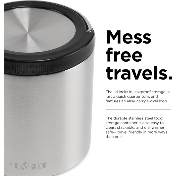 Термос для їжі Klean Kanteen TK Food Canister VI, 946 мл, нержавіюча сталь, полірована. Подвійні стінки з вакуумною ізоляцією. Зберігає тепло до 11 годин (49-88 C) та холод до 25 годин (0-13 C). Герметичний, не містить BPA. Розміри 15,3x13,5 см.